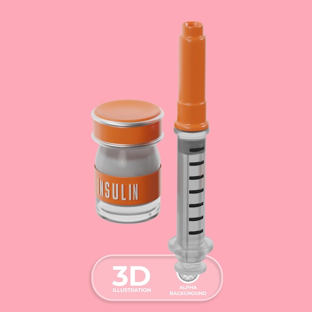 Gratis PSD insulinflaske og sprøjte 3d illustration