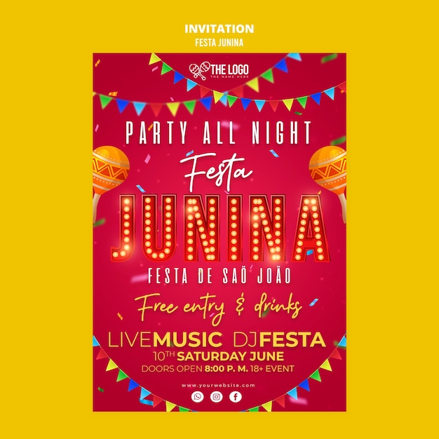 Gratis PSD invitasjonsmal for festas juninas-feiring