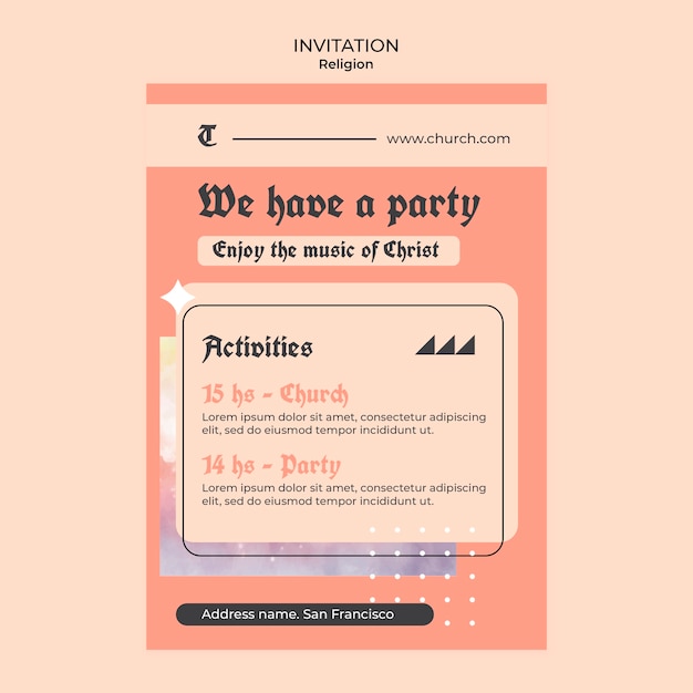 Gratis PSD invitationsskabelon for religion og tilbedelse
