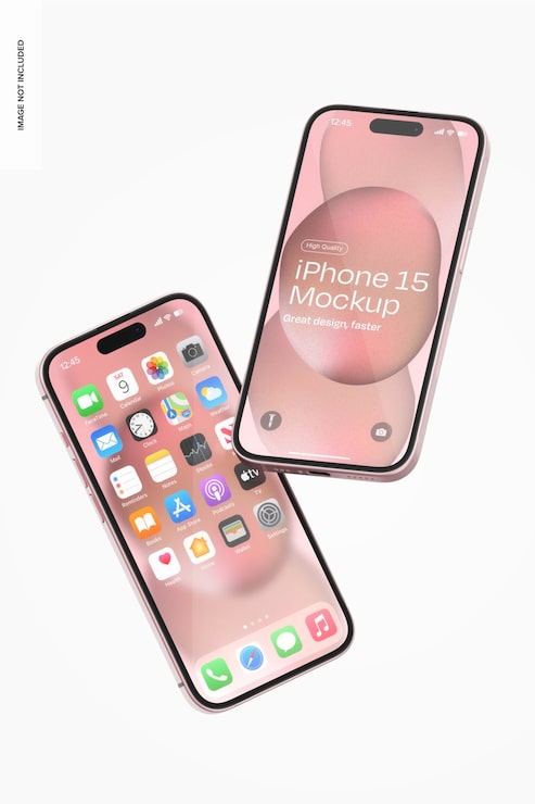 Gratis PSD iphone 15 mockup-perspektiv