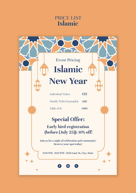 Gratis PSD islamisk prisliste skabelon design