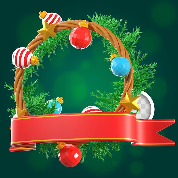Gratis PSD juleguirlande med lys og plads til tekst 3d illustration
