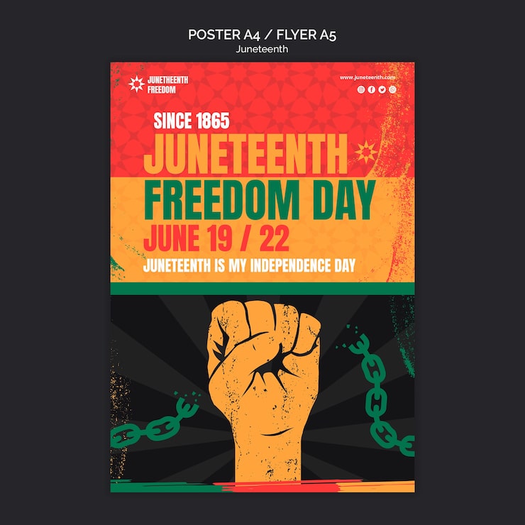 Gratis PSD juneteenth firande vertikal affisch mall