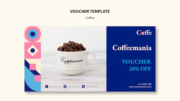 Gratis PSD kaffekoncept-værdikuponskabelon