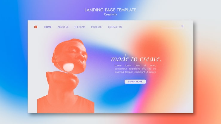 Gratis PSD kreativ landingsside mal med subtil gradientstil