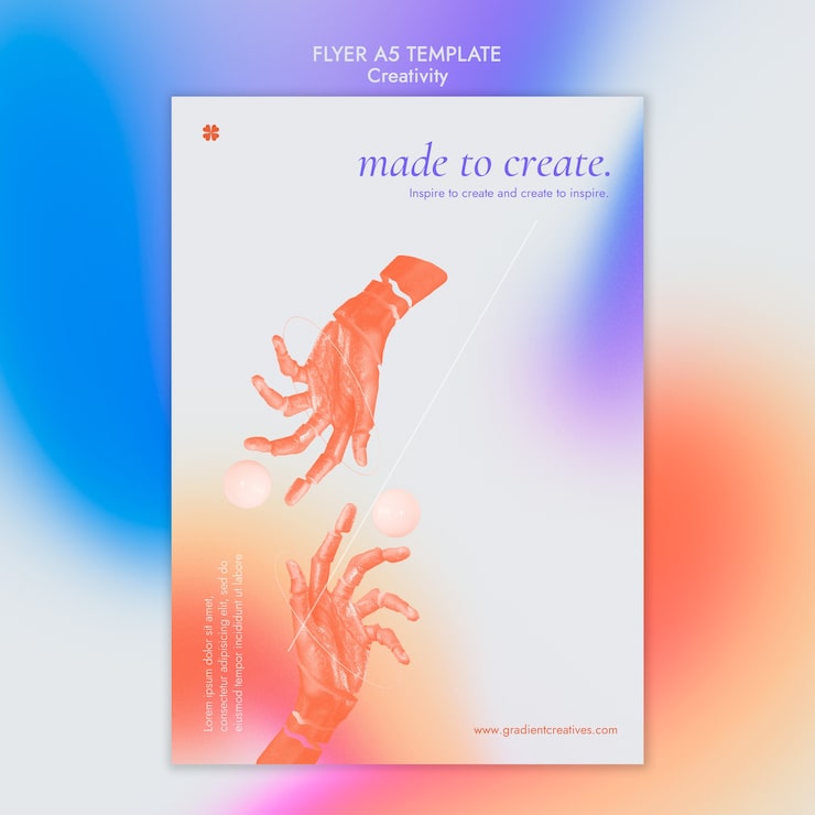 Gratis PSD kreativ, vertikal flyer-mal med subtil gradientstil