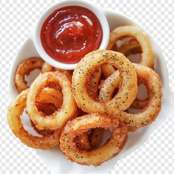 Gratis PSD krispiga lökringar med ketchup