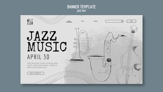 Gratis PSD kunstnerisk jazzdag banner mal