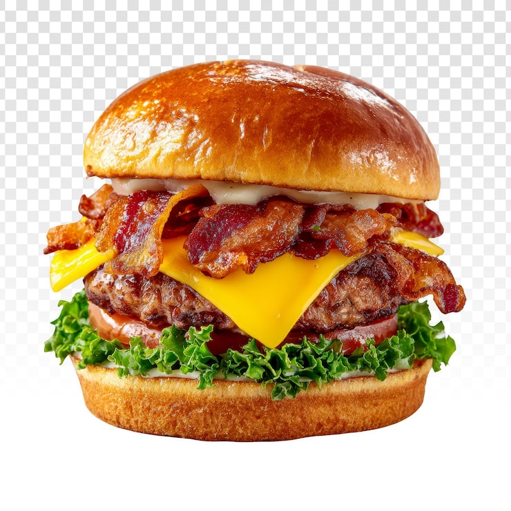 Gratis PSD lækker bacon cheeseburger med smeltet ost og sprød bacon