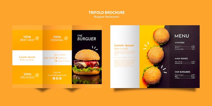 Gratis PSD lækker burger restaurant trifold brochure