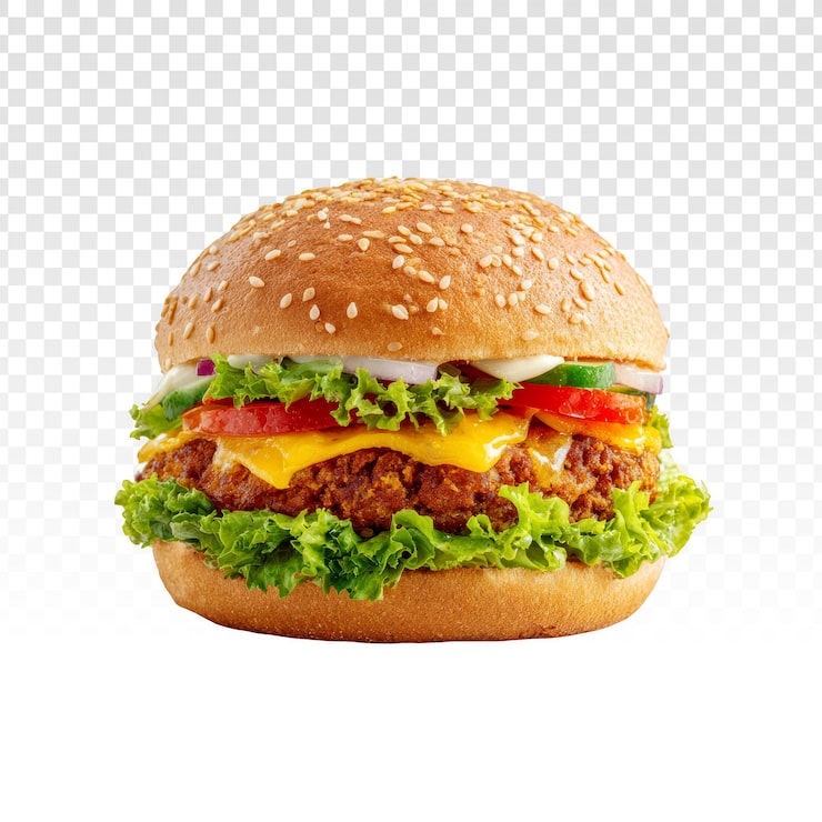 Gratis PSD lækker klassisk hamburger med ost og friske grøntsager