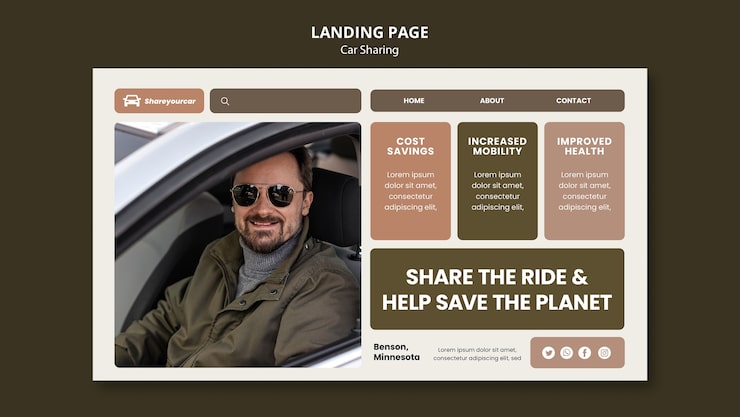 Gratis PSD landing page i flat design til samkørsel