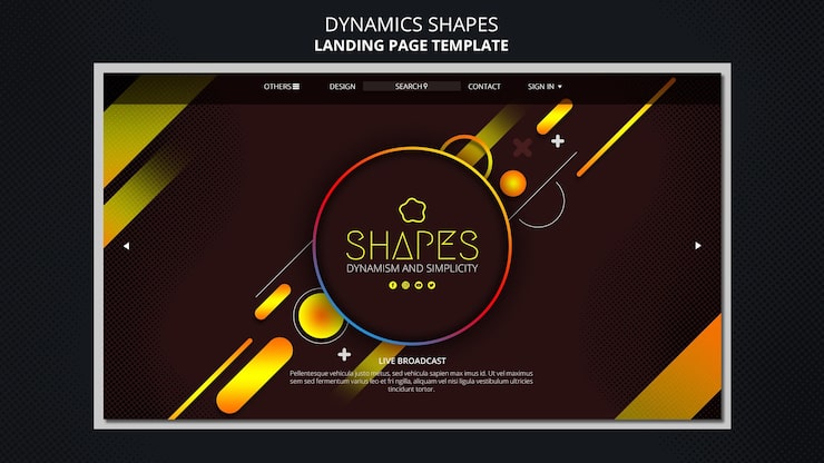 Gratis PSD landing page med dynamiske geometriske neonformer