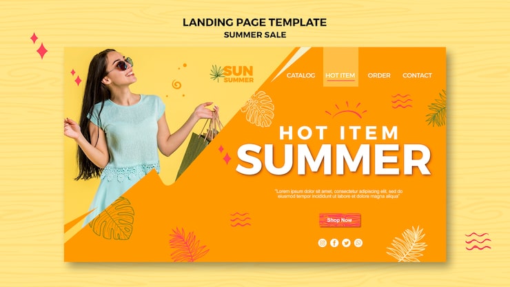 Gratis PSD landing page med model til reklame for sommerudsalg