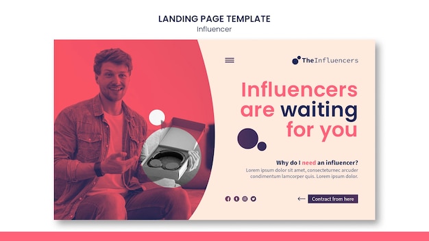 Gratis PSD landing side influencer skabelondesign