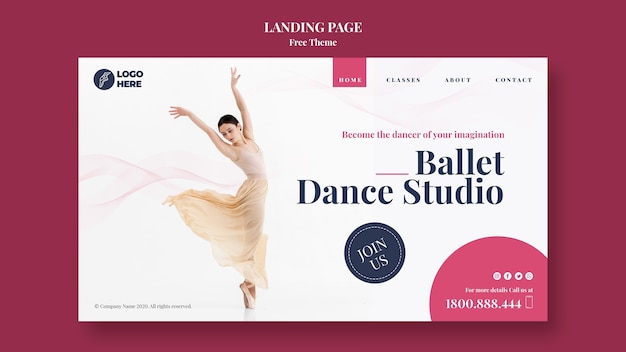 Gratis PSD landingssidemal for dansestudio