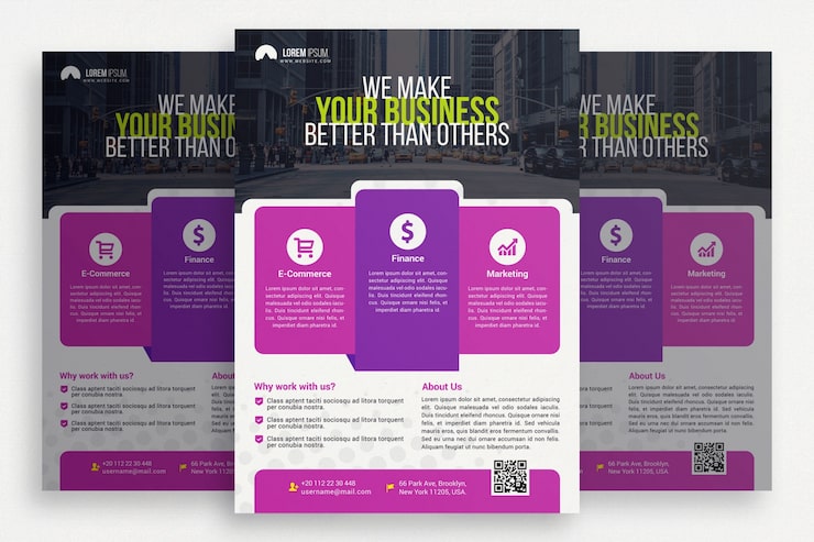 Gratis PSD lilla og hvid virksomhedsbrochure