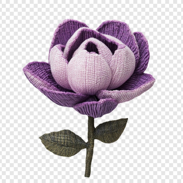 Gratis PSD lilla strikket blomst: en delikat, håndlavet blomst