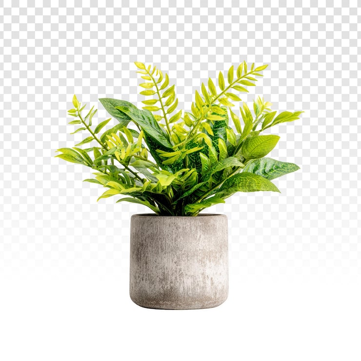 Gratis PSD lille grøn potteplante i betonpotte
