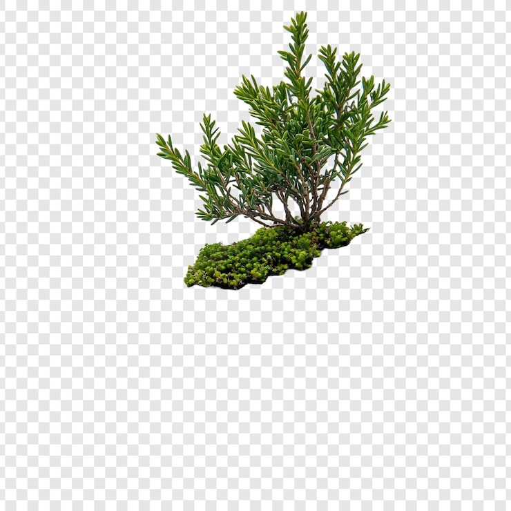 Gratis PSD livfull grön buske på mossig mark isolerad botanisk bild