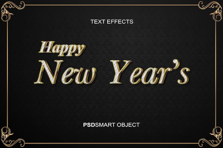 Gratis PSD luksus redigerbar teksteffekt god nytår guld 3d tekststil