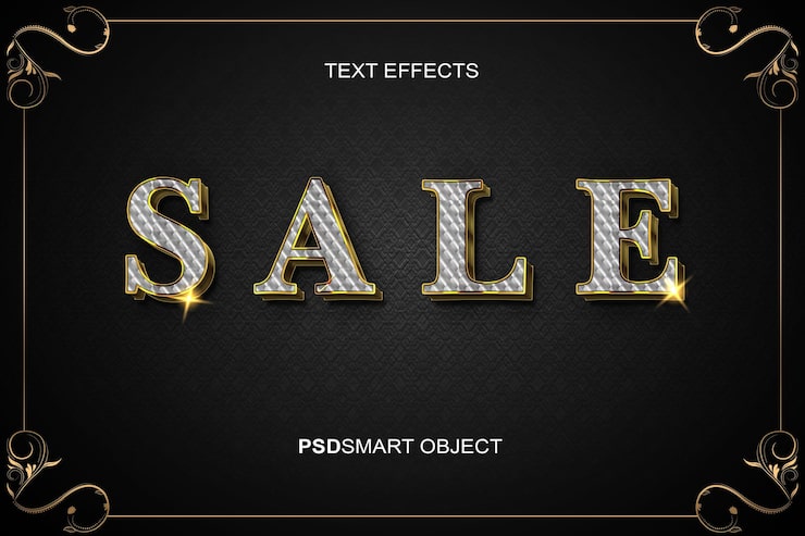 Gratis PSD luksus redigerbar teksteffekt salg guld 3d tekststil