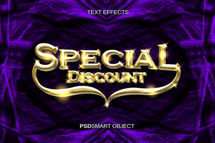 Gratis PSD luksus speciel rabat guld 3d tekst stil mockup
