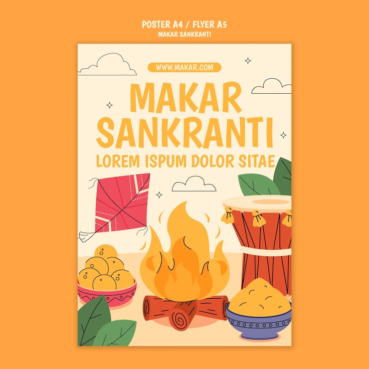 Gratis PSD makar sankranti firande affischmall