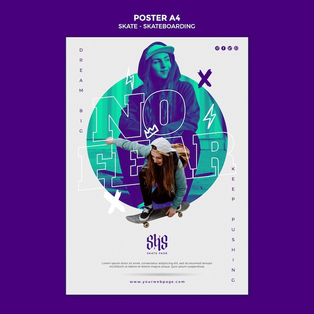 Gratis PSD mal for skateboard-konseptposter