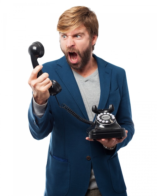 Gratis PSD mand, der råber i en telefon