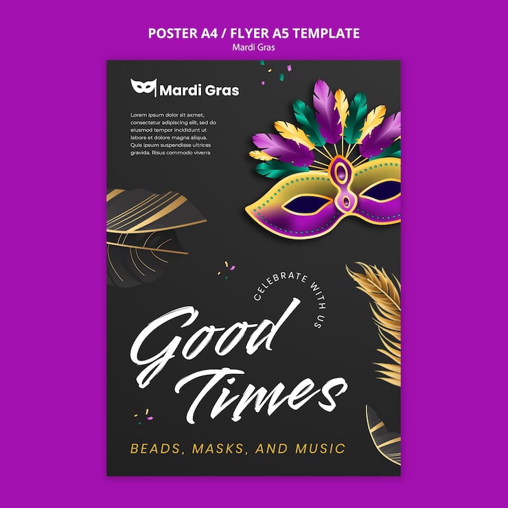 Gratis PSD mardi gras-fejring plakat skabelon