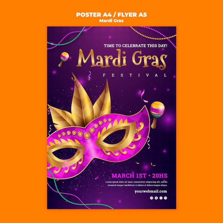 Gratis PSD mardi gras fest plakat skabelon