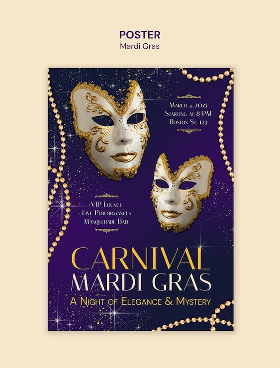 Gratis PSD mardi gras-festskabelon