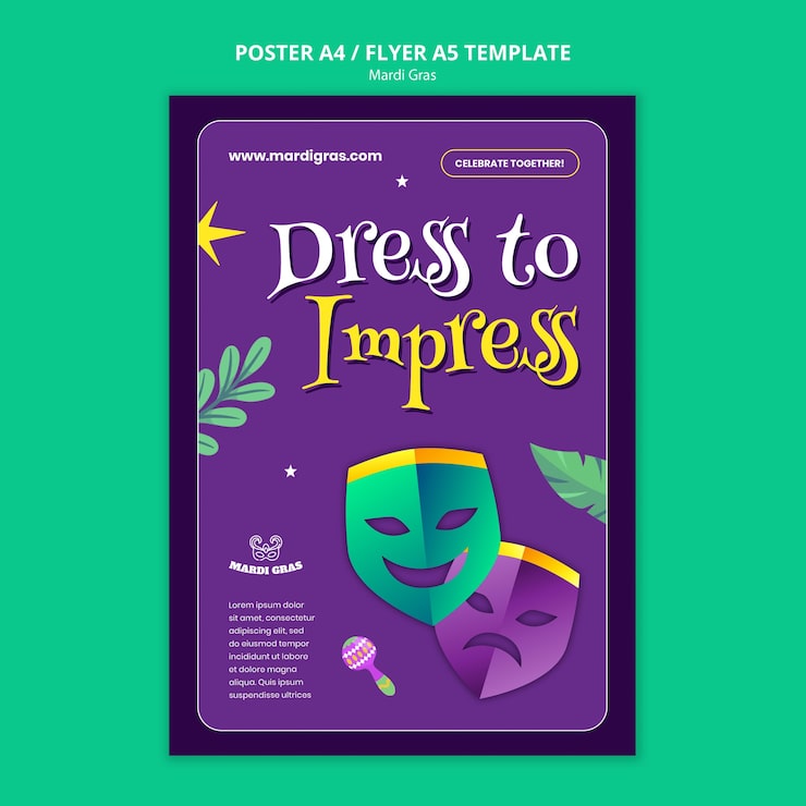 Gratis PSD mardi gras-firande affischmall