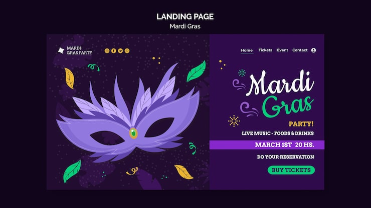 Gratis PSD mardi gras karneval landningssida