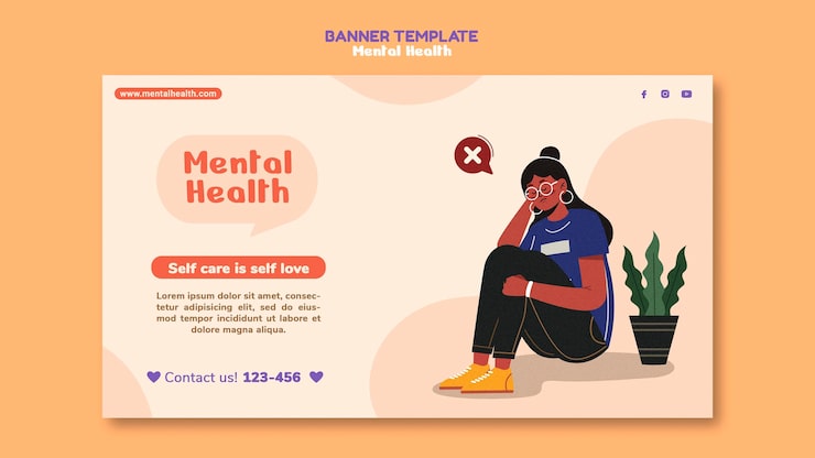 Gratis PSD mental sundhed banner skabelon med illustration