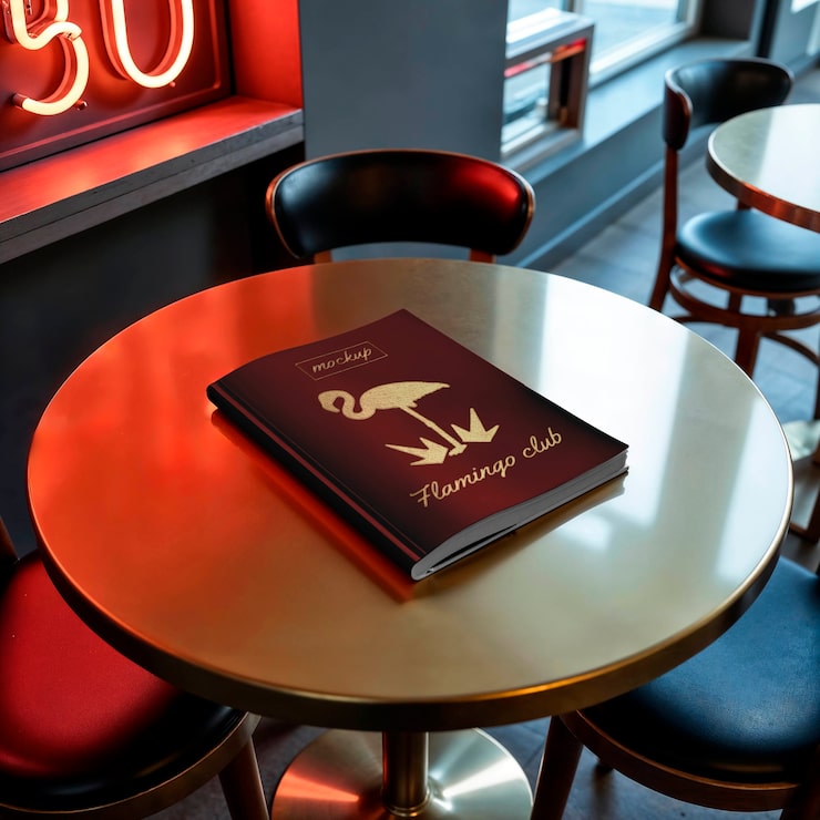 Gratis PSD menu mockup på et cafébord