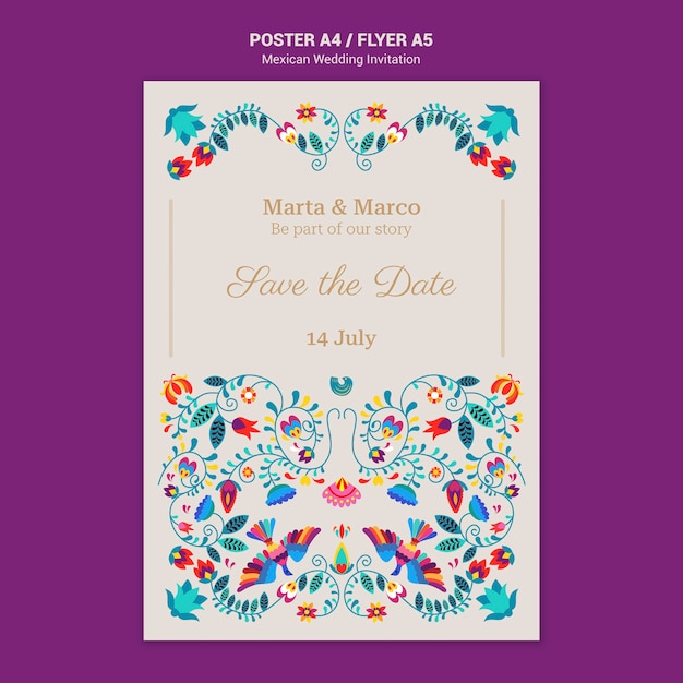 Gratis PSD mexicansk bryllupsinvitation flyer skabelon