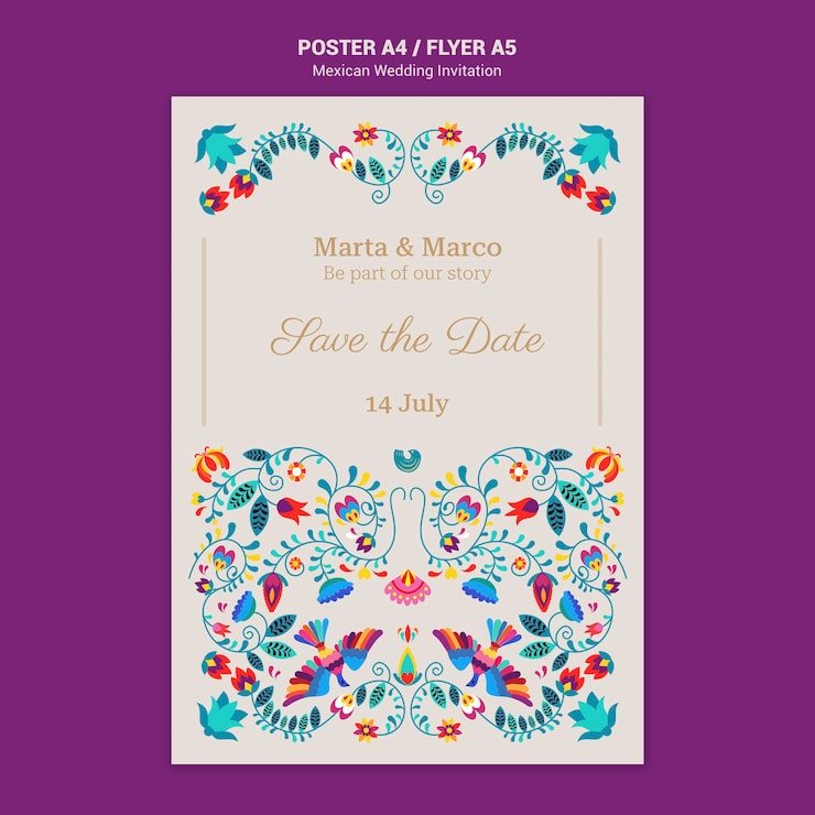Gratis PSD mexicansk bryllupsinvitation flyer skabelon