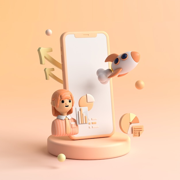 Gratis PSD mobilapp til virksomhedsvækst 3d-rendering