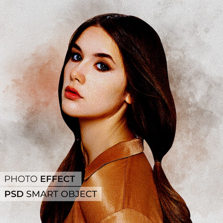 Gratis PSD mockup av porträtt av person med akvarelleffekt
