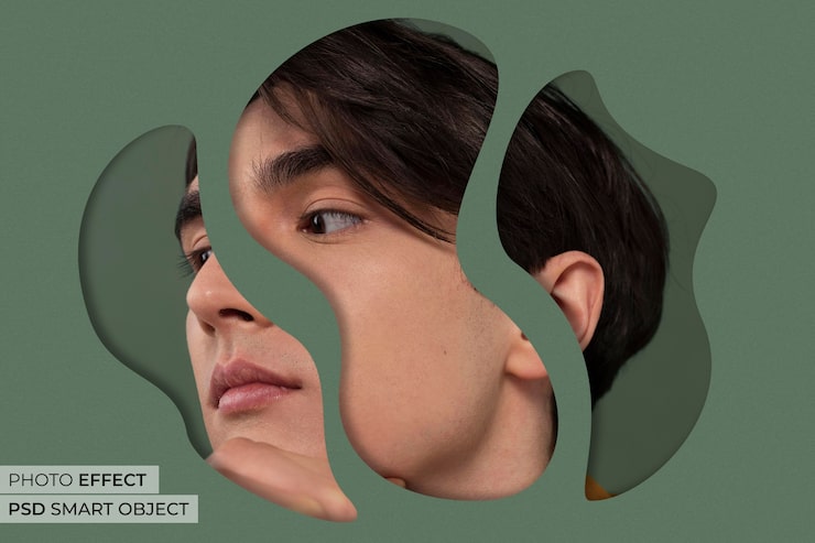 Gratis PSD modell som poserer med papirklippeffekt