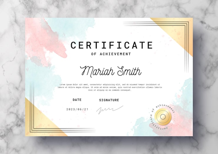 Gratis PSD moderne certifikat for præstation psd skabelon