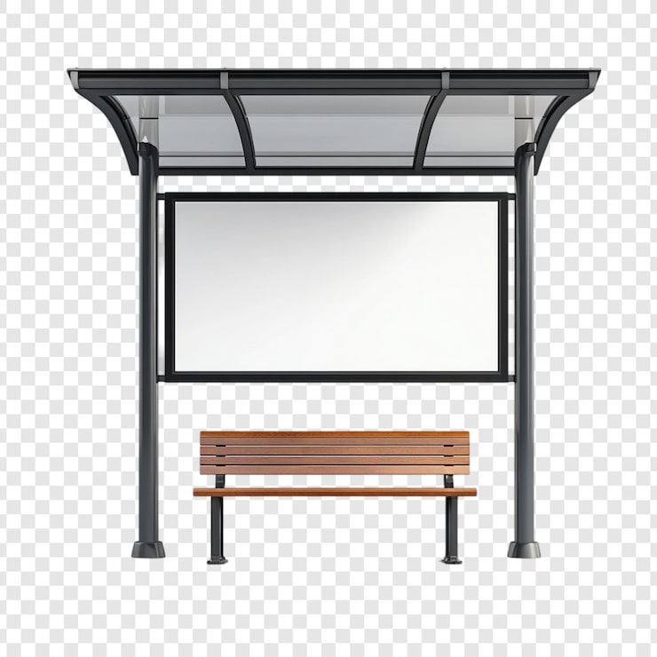 Gratis PSD moderne design af busstoppested med bænk og blank billboard
