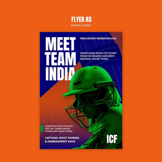 Gratis PSD möt team india: indisk cricketflyer