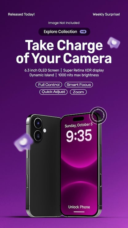 Gratis PSD ny smartphone 17 pro designmall för sociala medier-berättelser
