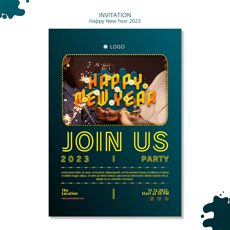 Gratis PSD nytår 2023 invitationsskabelon design