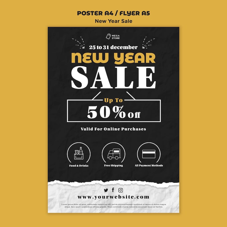Gratis PSD nytårssalg plakat skabelon