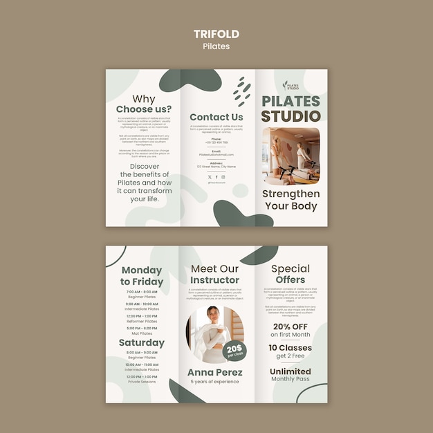 Gratis PSD pilates brochure skabelon design