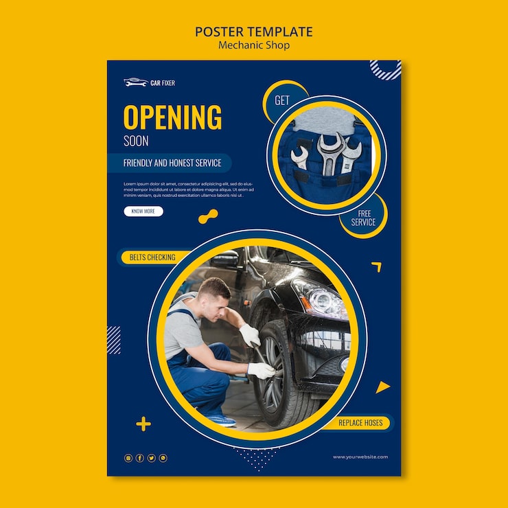 Gratis PSD plakat mekanikerværksted skabelon